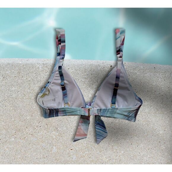 mynah Reef Tie Front Triangle Bra Bikini Top Multi Colored XSmall - Picture 2 of 4